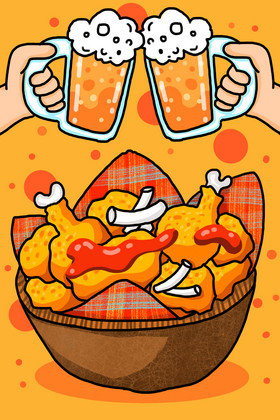 炸鸡啤酒聚会插画图片