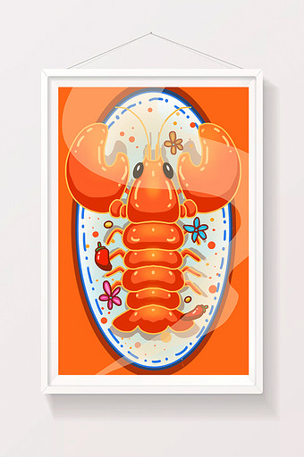 暖色调小龙虾美食插画图片