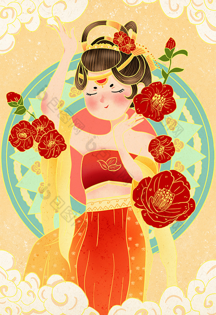 包图网提供精美好看的敦煌舞女插画素材免费下载,本次