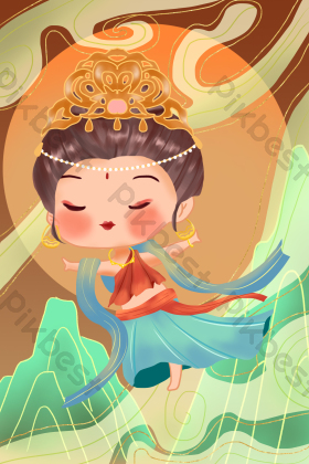 敦煌小仙女美女跳舞插画