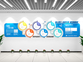 蓝色大气科技企业文化墙企业介绍文化墙设计