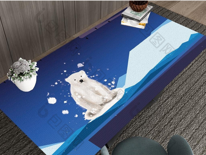 可爱蓝色系白色北极熊简约桌垫
