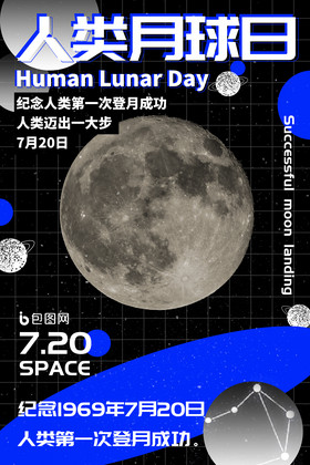 黑色创意人类月球日海报