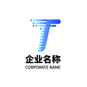 蓝色渐变大气T字母logo