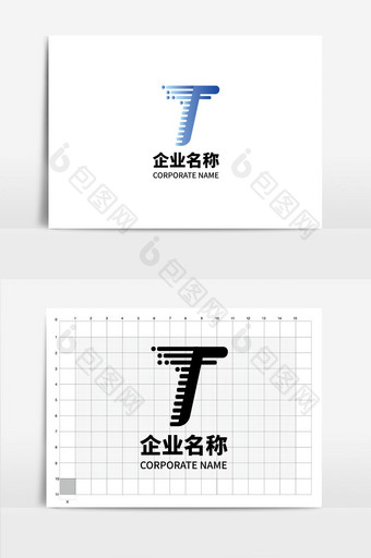 蓝色渐变大气T字母logo图片