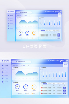 蓝色玻璃拟态网页设计全套网页首页设计