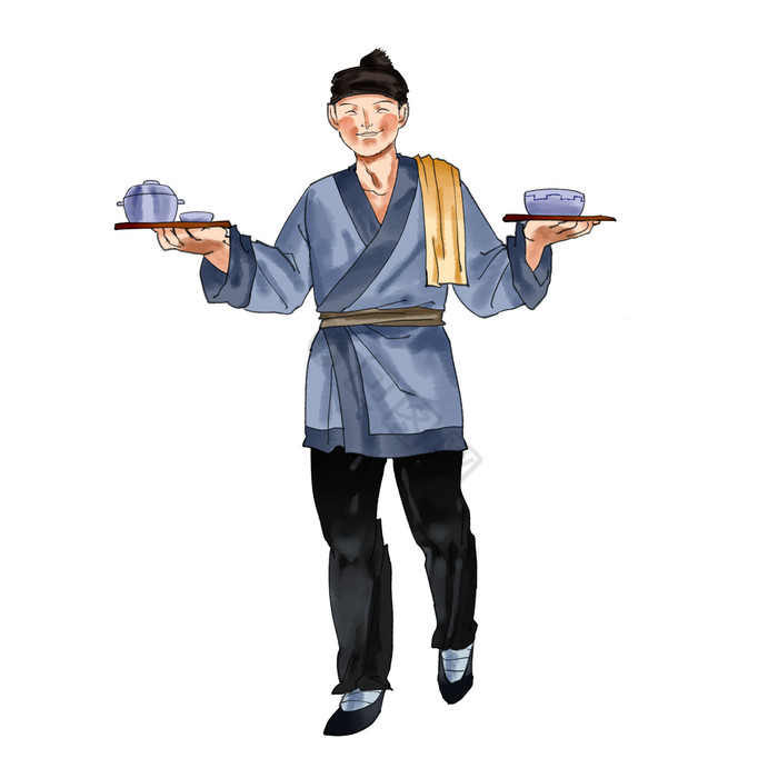 古代人物小二服务员插画
