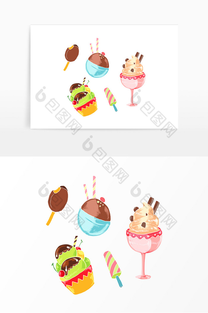 夏天食品甜品组合插画图片图片