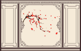 新现代手绘梅花镶嵌花格背景墙
