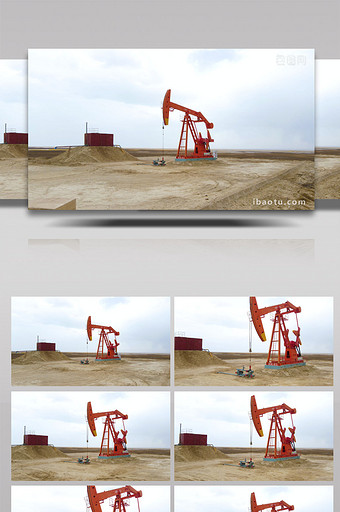 工业油田采油机工作4K航拍视频图片