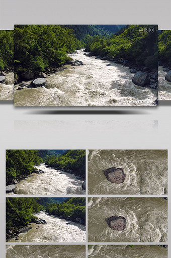 风景雅鲁藏布江水流湍急凶猛4K航拍图片