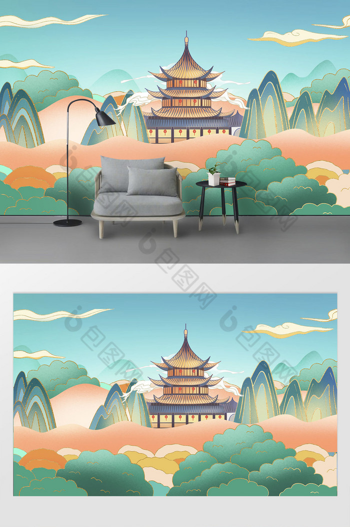 新现代山水城市地标南京夫子庙背景墙图片图片