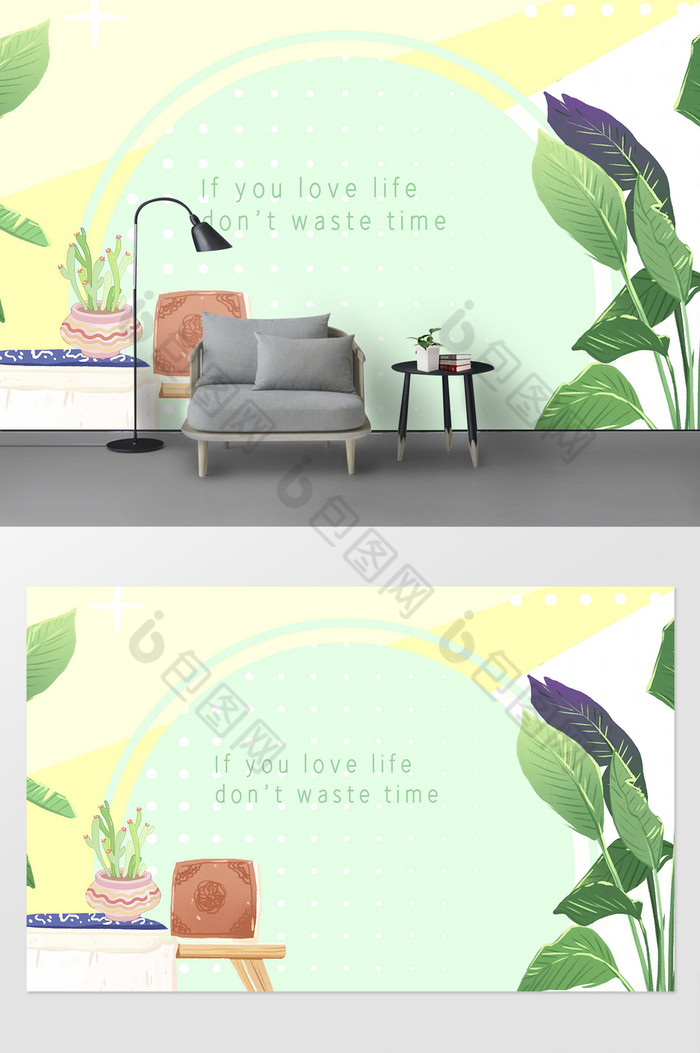 绿色植物小清新ins风格背景墙图片图片