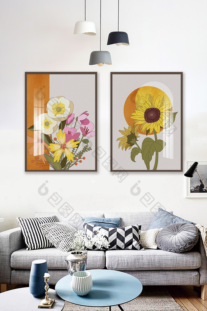 手绘油画植物太阳花花卉客厅装饰画