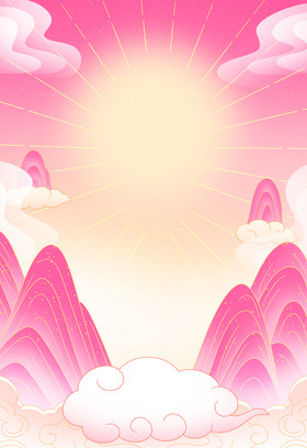 紫色祥云天空云朵阳光佛光插画背景素材