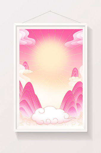 紫色祥云天空云朵阳光佛光插画背景素材图片