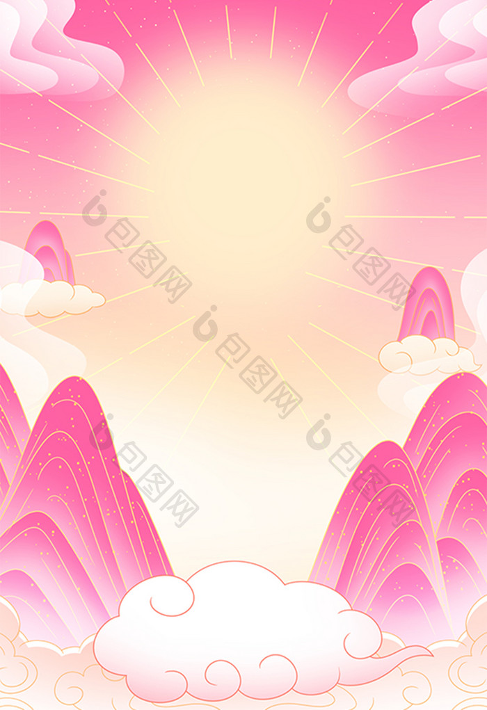 紫色祥云天空云朵阳光佛光插画背景素材