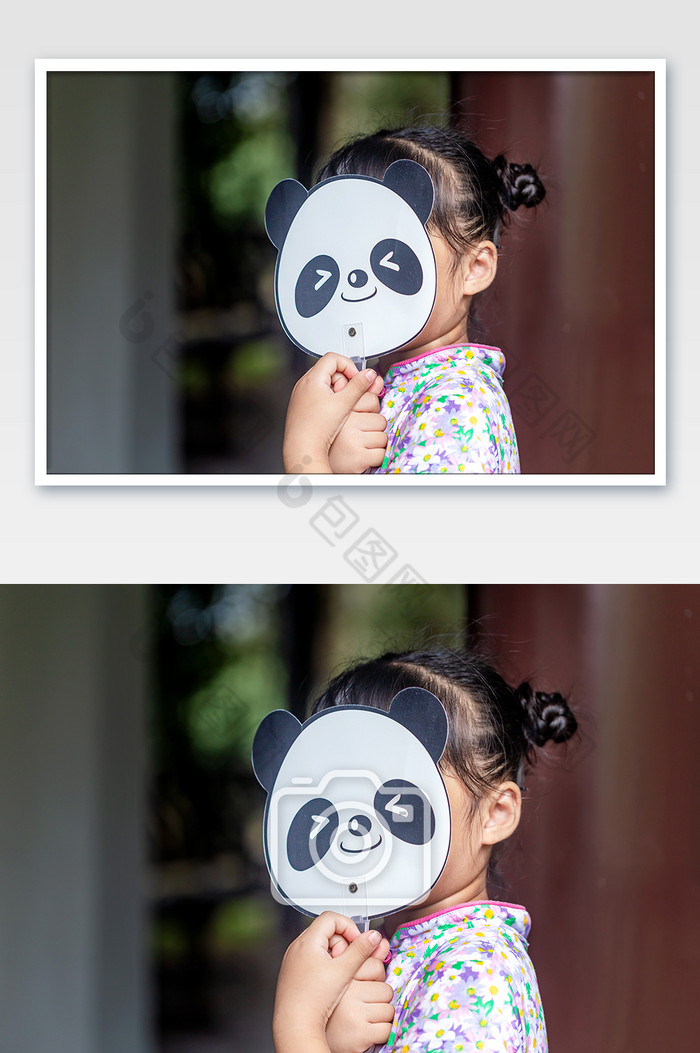 小朋友熊猫面具微笑脸图片图片