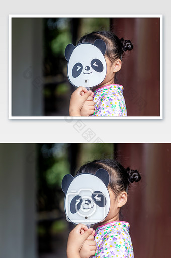 小朋友熊猫面具微笑脸图片