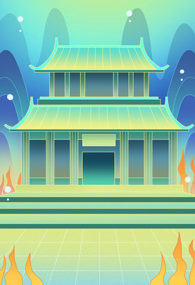 海洋海底龙宫建筑插画