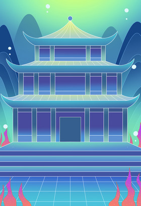 海洋海底龙宫建筑插画