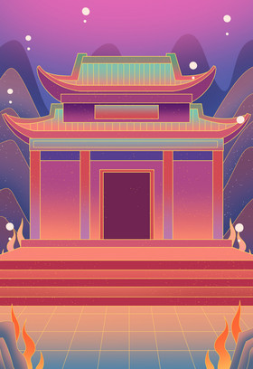 海洋海底龙宫建筑插画