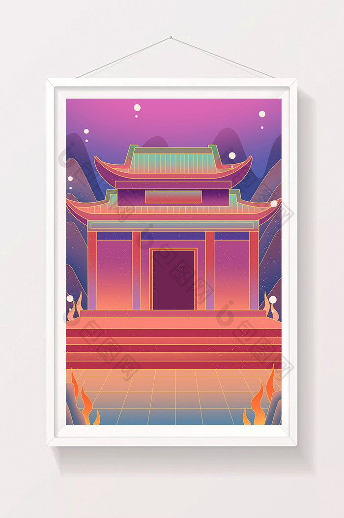 紫色海洋海底龙宫中国风建筑插画背景
