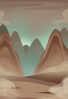 阴森恐怖荒山污染野岭插画风景