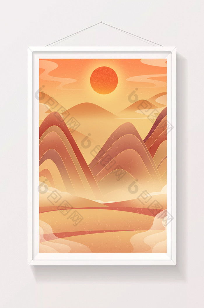 敦煌风沙漠风景山丘沙丘夕阳插画图片图片