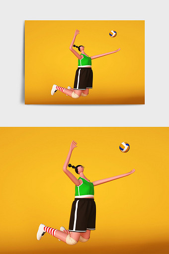 个性定制卡通风格排球运动员主题C4D元素图片