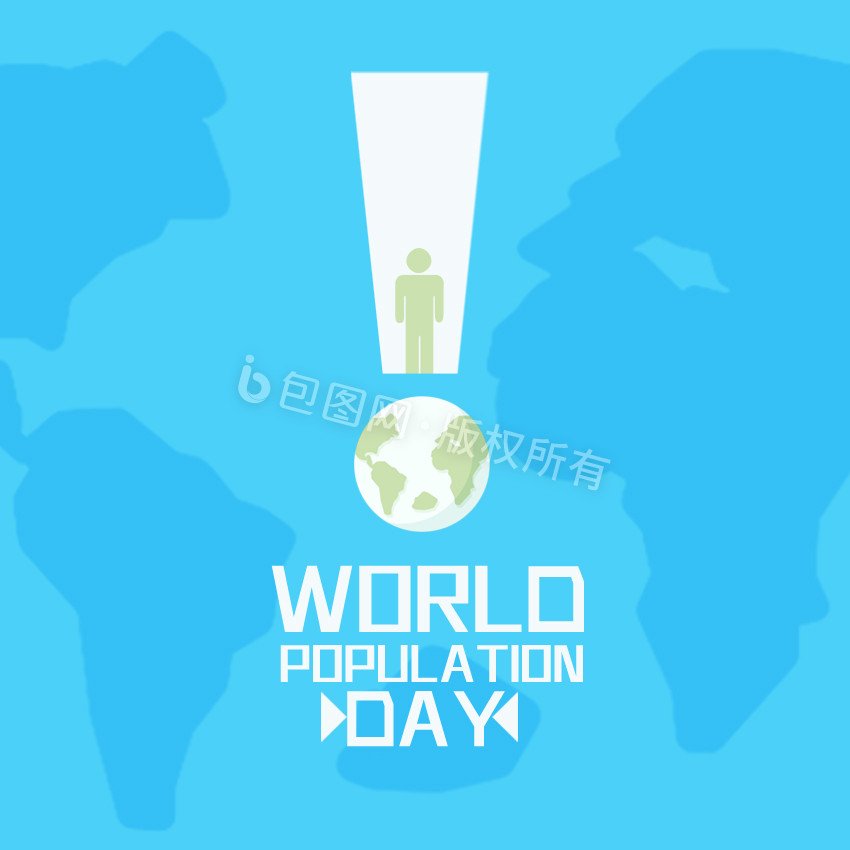 蓝白色扁平国际人口日感叹号动图GIF图片