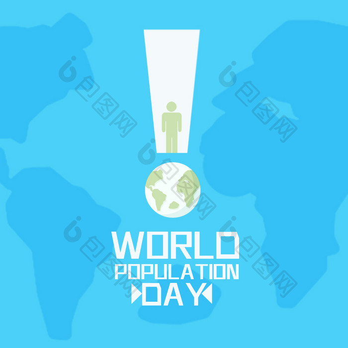 蓝白色扁平国际人口日感叹号动图GIF
