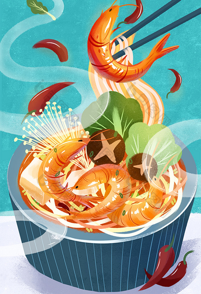 肌理风小龙虾商品营销插画图片