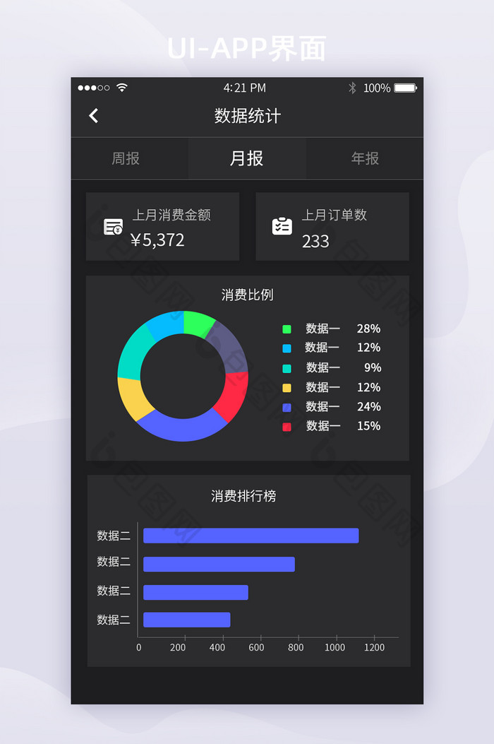 黑色可视化APP设计商务办公APP首页