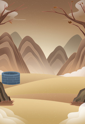 棕色荒山野岭复古沙漠敦煌插画图片