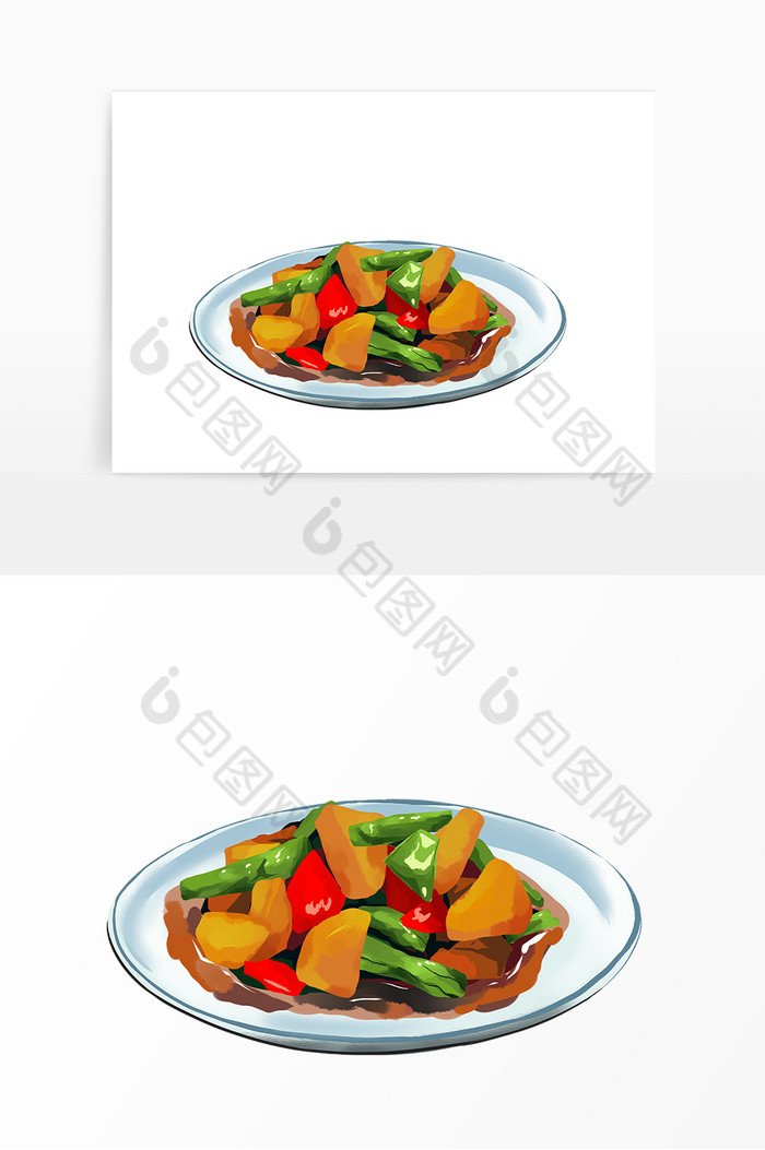 餐饮地三鲜插画图片