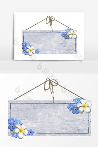 手绘花卉木制卡通挂框元素图片