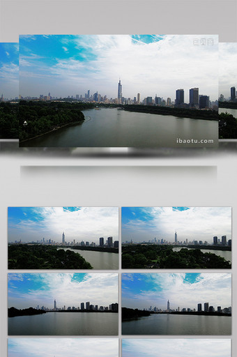 城市地标航拍南京玄武湖紫峰大厦航拍4K图片