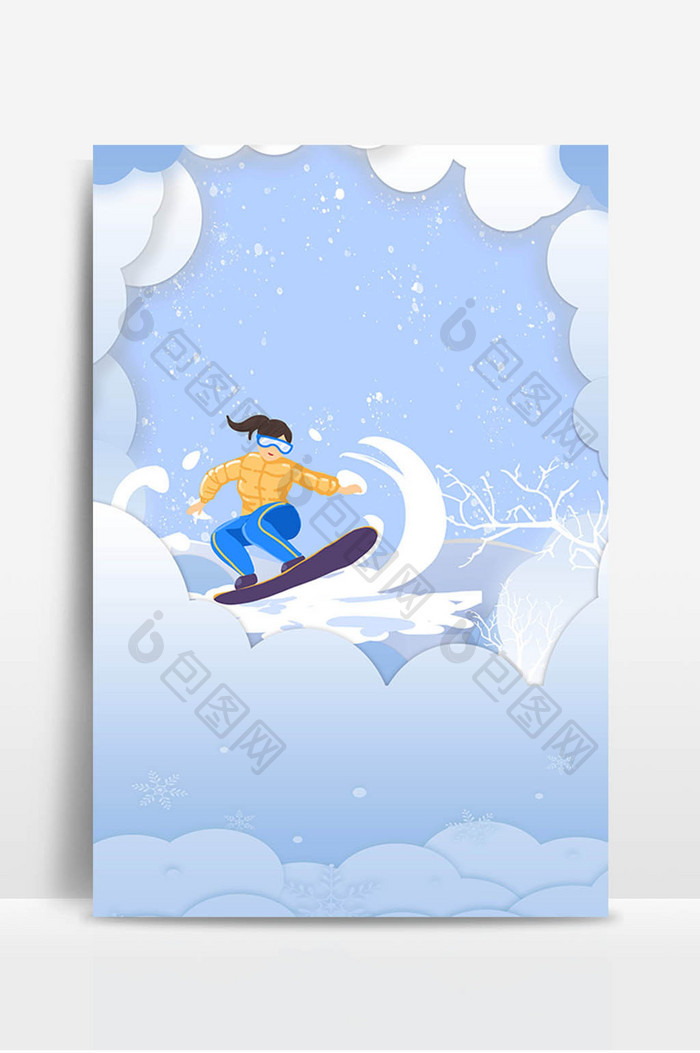剪纸风滑雪卡通背景