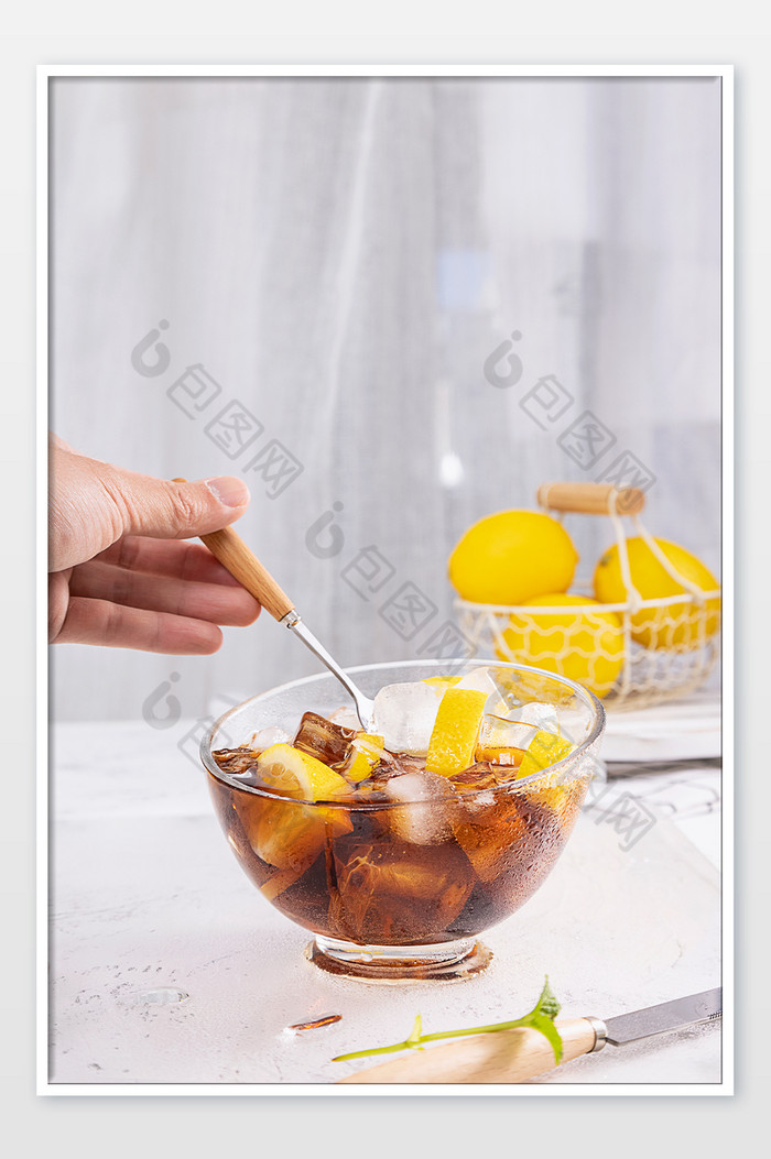 夏日柠檬冰爽可乐素材背景图片图片
