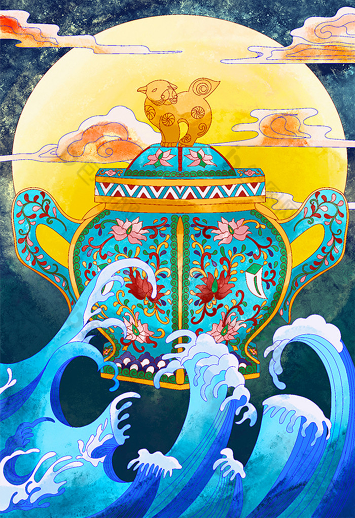 蓝瓷器双耳瓶工艺美术品插画