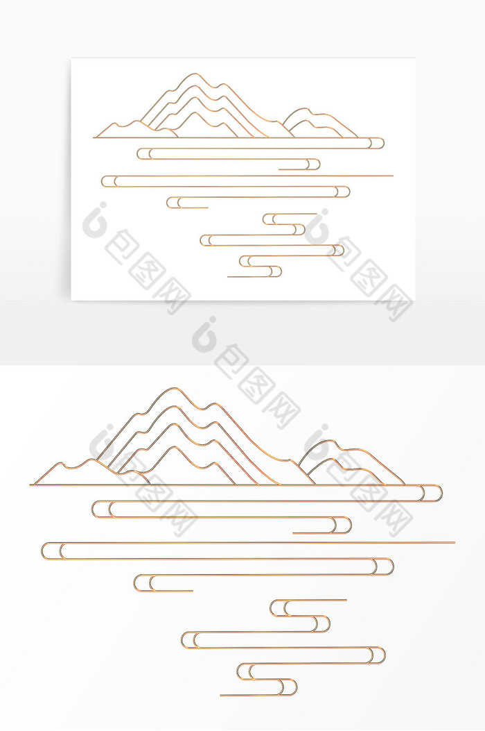 云纹山层金色边框C4D装饰图片图片