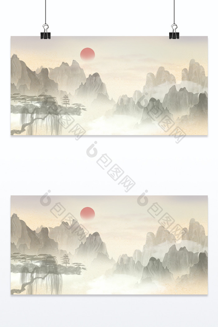 中国风山水风景墨画背景素材