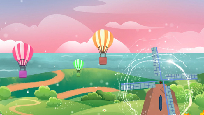 夏季简洁卡通风车热气球背景视频