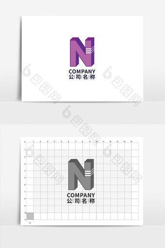 创意紫色立体字母Nlogo图片