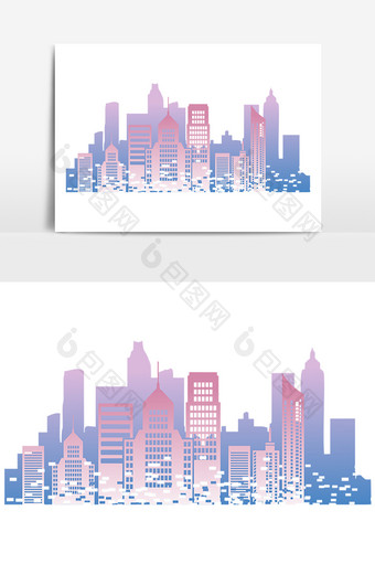 粉紫色渐变卡通房子建筑城市剪影元素图片