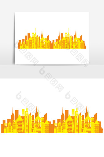 橙黄色卡通房子建筑城市剪影元素图片