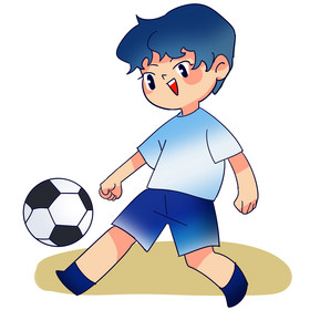 海边运动踢足球的男孩