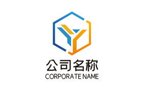 蓝色橙色线性简约Y字母型LOGO标志