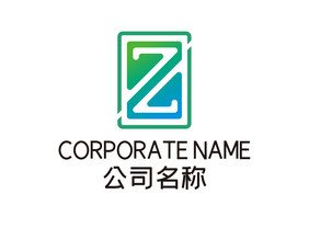 绿色蓝色线性简约Z字母LOGO标志